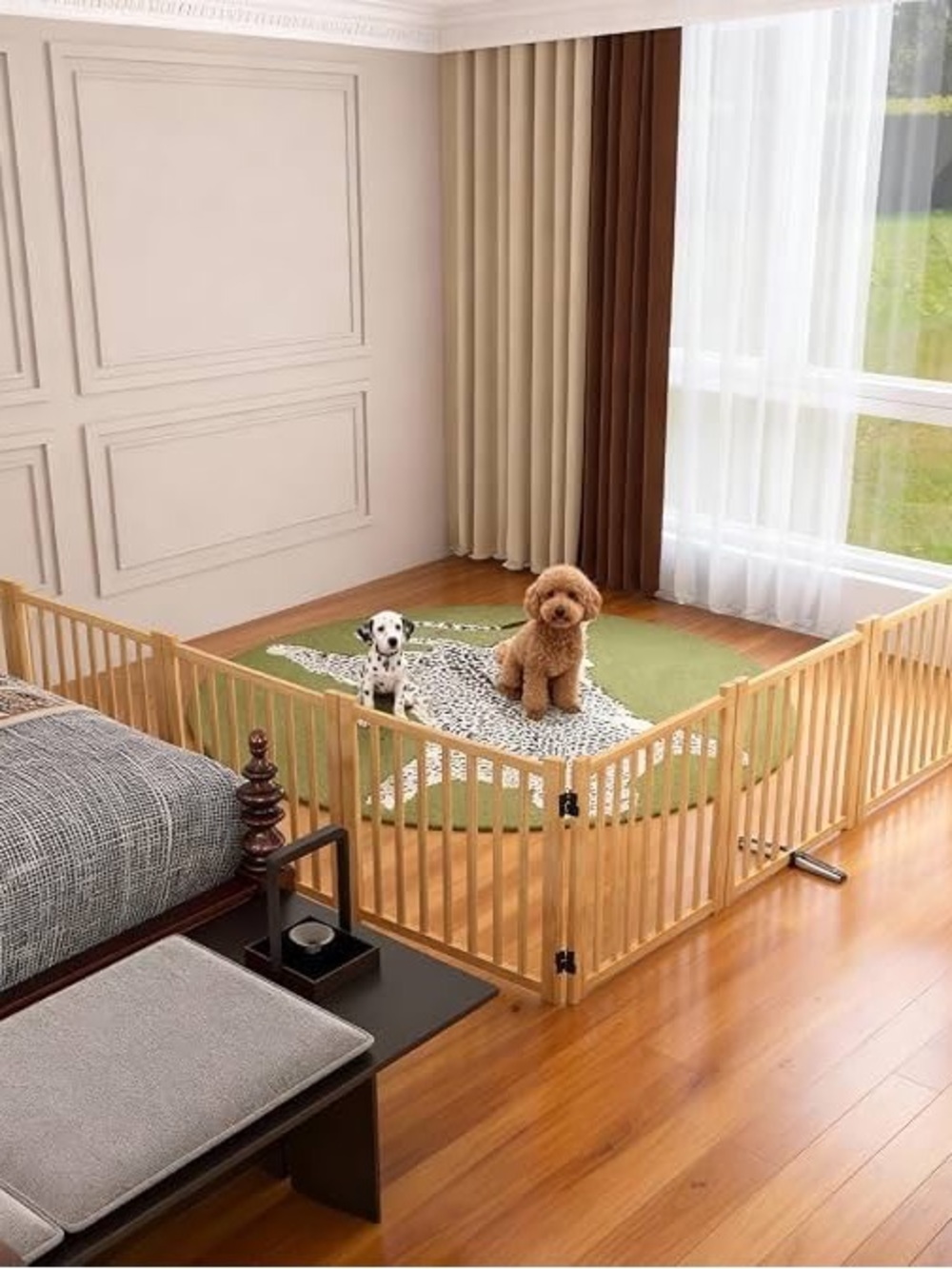Adjustable Wooden Pet Playpen Gate - Natural Wood
